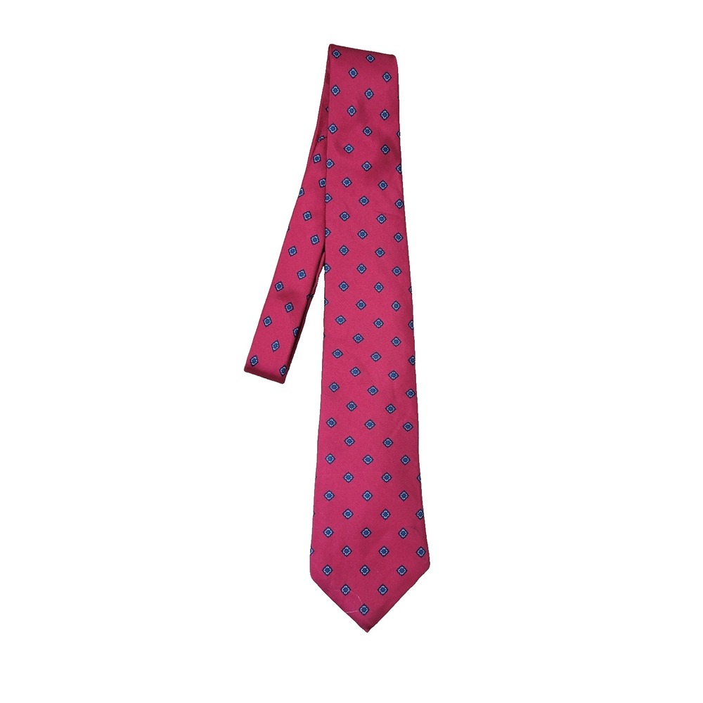 Chriatian Dior Red All Over Geometric Mens Necktie 100% Silk Made In USA